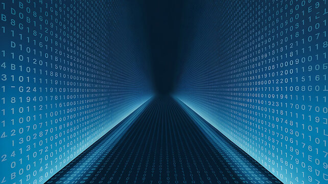 Data Stream of Binary Code Flowing Through Digital Tunnel Representing Information Technology