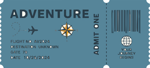 Vintage Style Adventure Travel Ticket Admit One Design Element