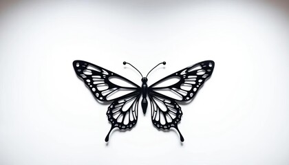 Obraz premium Intricate black metal butterfly silhouette against white background, metalwork, vintage