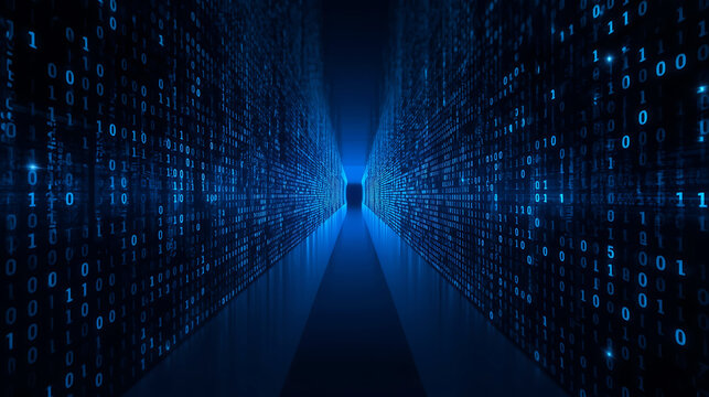 Digital Data Stream with Binary Code Background representing information technology advancements and futuristic data transmission - Powered by Adobe