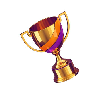 Golden trophy with purple accents isolated on transparent background
