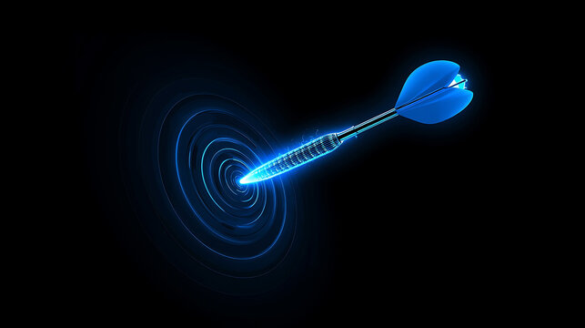 Glowing blue dart hitting bulls eye on target vector illustration design template