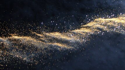 Abstract image showing a golden sparkling stream flowing diagonally across a dark, smoky background