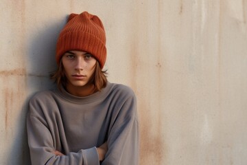 Beanie sweater brown contemplation.