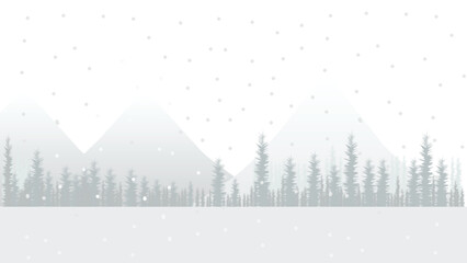 Snow falls in winter behind Mt. Fuji in front of the pine forest.