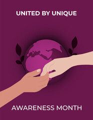 World Cancer Awareness Month.World Cancer Day.Hands holding each other against the background of the earth with leaves.Vector illustration