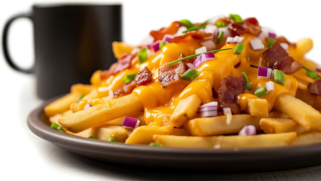 Loaded Cheese Fries with Bacon and Onions on Plate