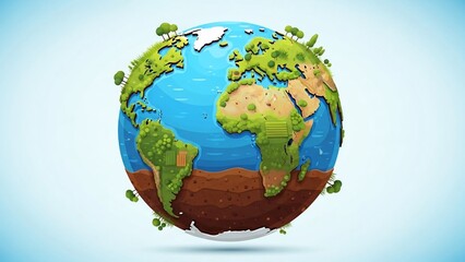Fototapeta premium A stylized, low-poly globe with lush greenery and continents, depicting a healthy and vibrant planet Earth