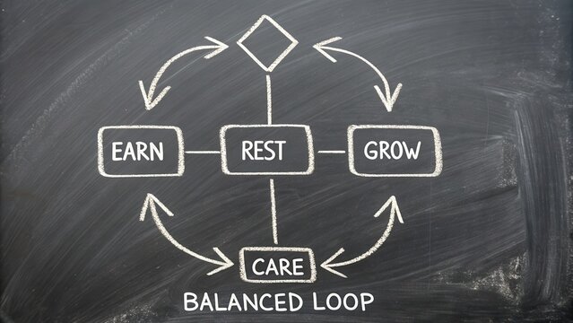 Chalkboard diagram showing a balanced loop with arrows