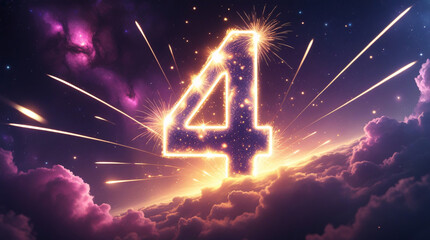 4, number, symbol, cosmic, space, universe, starlit, stars, nebula, purple, pink