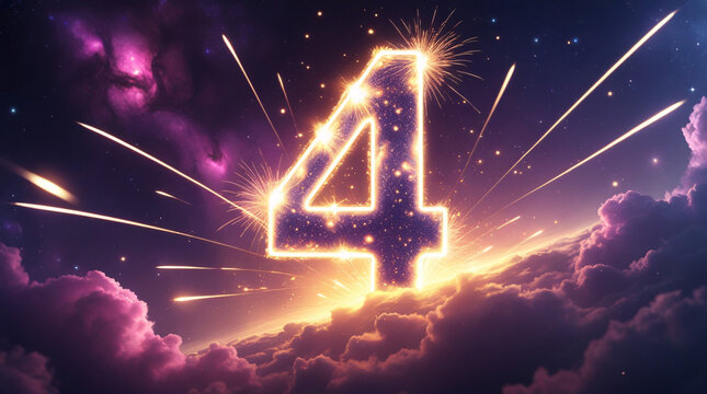 4, number, symbol, cosmic, space, universe, starlit, stars, nebula, purple, pink