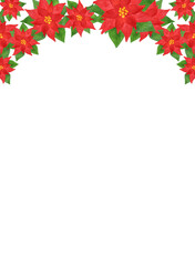 Poinsettia Frame. Christmas Winter red flower painted by watercolor. Frame for greeting card, poster, flyer and banner.