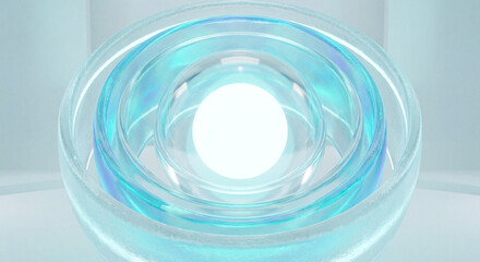 Glowing data core protected by multiple layers of transparent glass shields. Concept of cybersecurity, data privacy, GDPR compliance, and digital safety