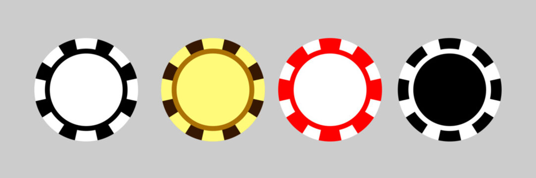 A set of poker chip icons in vector format. The emblem of a casino poker chip. A selection of visual elements for gambling. Casino chips, card tokens, poker chips.
