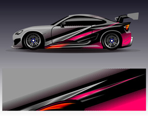 Car wrap design vector. Graphic abstract stripe racing background designs for vehicle, rally, race, adventure and car racing livery