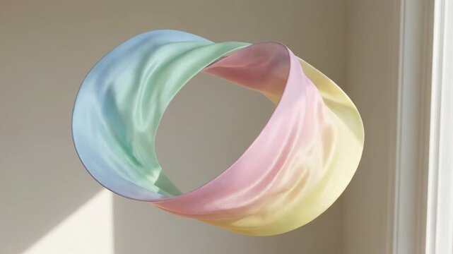 Elegant Pastel Mobius Strip Gently Floating in Soft Light