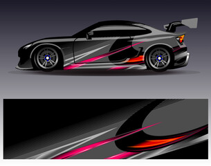 Car wrap design vector. Graphic abstract stripe racing background designs for vehicle, rally, race, adventure and car racing livery