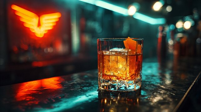 Whiskey cocktail on bar counter - Powered by Adobe