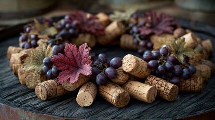 Wine cork wreath with grapes and leaves