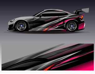 Car wrap design vector. Graphic abstract stripe racing background designs for vehicle, rally, race, adventure and car racing livery