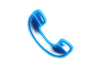 Glowing blue 3d phone icon representing connection, communication, and digital customer support on transparent background