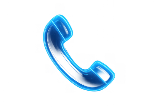 Glowing blue 3d phone icon representing connection, communication, and digital customer support on transparent background - Powered by Adobe
