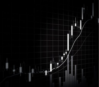 Abstract black and white financial stock market chart with upward trend	