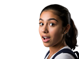 Surprised Teen Girl Looking Back on White Background