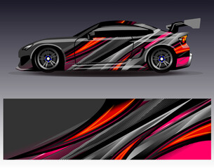 Car wrap design vector. Graphic abstract stripe racing background designs for vehicle, rally, race, adventure and car racing livery