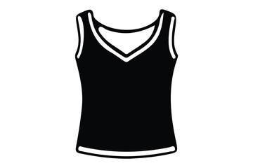Simple black sleeveless v neck tank top with white trim isolated on white background