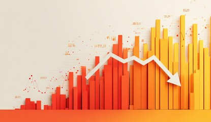 3D bar chart graphic illustrating declining financial performance with arrow