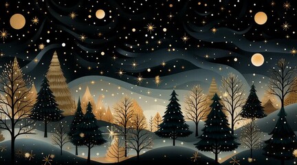 AI-generated animated illustration of a charming papercraft winter scene with a moon, stars and trees that morphs to another charming winter scene - Powered by Adobe
