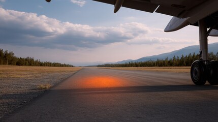 Infrared Thermal View of Airplane Parts on Runway with Scenic Background