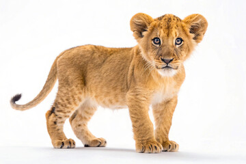 lion cub standing on white background
