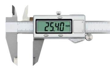 Precision silver digital caliper tool for measurement isolated on a transparent background