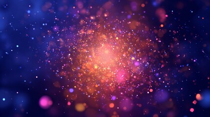 Radiant cosmic core of vibrant particles glowing in deep space, featuring colorful energy, luminous light, dynamic radiance, shining motion, bright abstract background powerful futuristic atmosphere