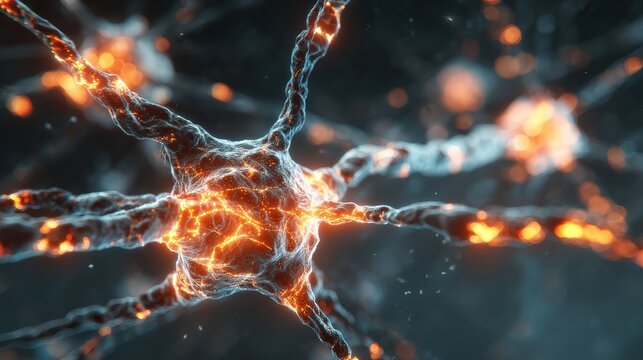 A vibrant, digital illustration of interconnected neurons displaying glowing synapses, representing brain activity and neural communication.