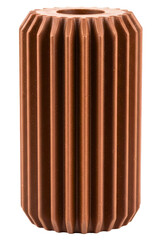 Brown plastic cylindrical spur gear for transmission mechanism isolated on a transparent background