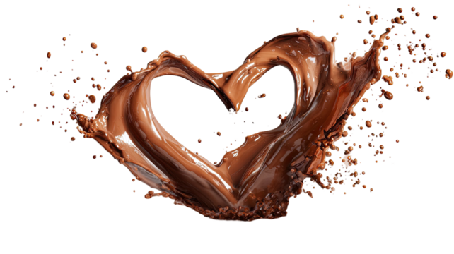 Sweet brown chocolate heart symbol of love isolated on white background perfect for Valentine's Day dessert and coffee
