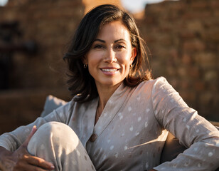 Portrait of a woman sitting on a bench