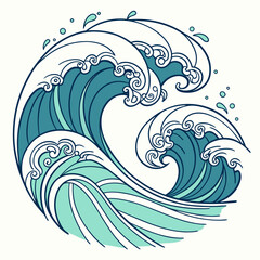 Stylized ocean wave illustration, vector drawing