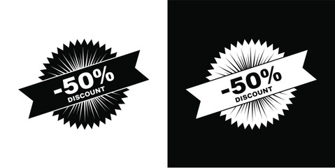 50 percent discount starburst ribbon badge vector