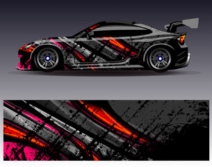 Car wrap design vector. Graphic abstract stripe racing background designs for vehicle, rally, race, adventure and car racing livery