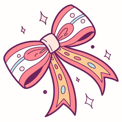 Cute pink bow with white stripes, vector illustration
