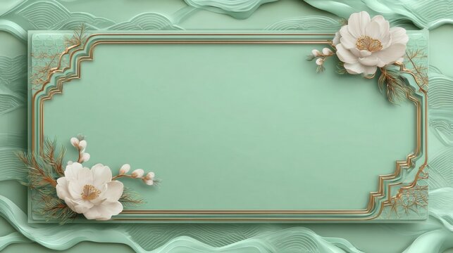 Elegant floral frame on a soft green background perfect for invitations. - Powered by Adobe
