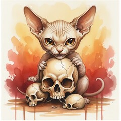 Ai gatto feroce che protegge un teschio 08