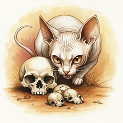 Ai gatto feroce che protegge un teschio 06