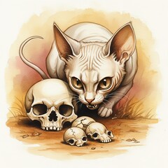 Ai gatto feroce che protegge un teschio 05