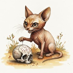 Ai gatto feroce che protegge un teschio 04