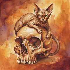 Ai gatto feroce che protegge un teschio 03